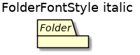 @startuml
'!include ../../../plantuml-styles/plantuml-ae-skinparam-ex.iuml

skinparam FolderFontStyle italic

title FolderFontStyle italic

folder Folder 
@enduml