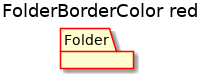 @startuml
'!include ../../../plantuml-styles/plantuml-ae-skinparam-ex.iuml

skinparam FolderBorderColor red

title FolderBorderColor red

folder Folder 
@enduml
