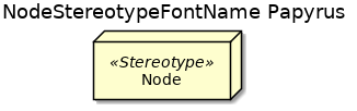 @startuml
'!include ../../../plantuml-styles/plantuml-ae-skinparam-ex.iuml

skinparam NodeStereotypeFontName Papyrus

title NodeStereotypeFontName Papyrus

node Node <<Stereotype>>
@enduml